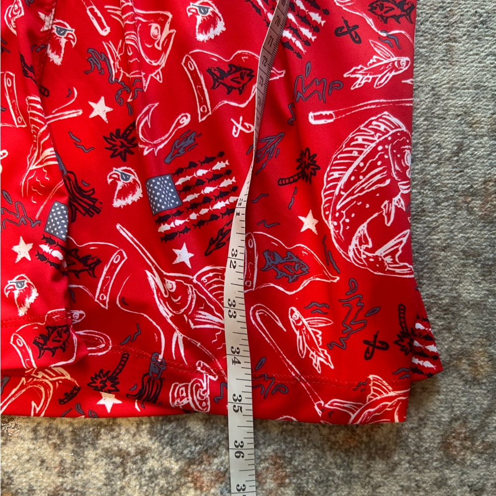 Columbia PFG Midway Bay Red Spark Americana Fish Print Omni-Wick Freeze Dress M - Picture 9 of 9